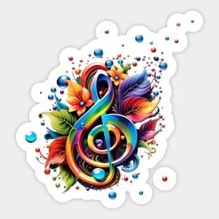 Music, colorful clef with leaves Sticker